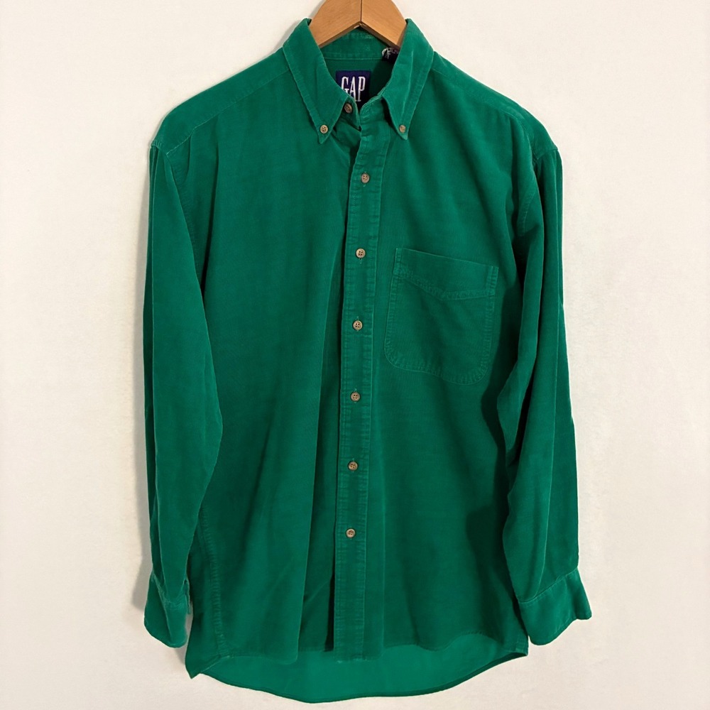 Vtg 90s Gap Corduroy Shirt Men's Size S Green Long Sleeve Button Down Preppy Y2K